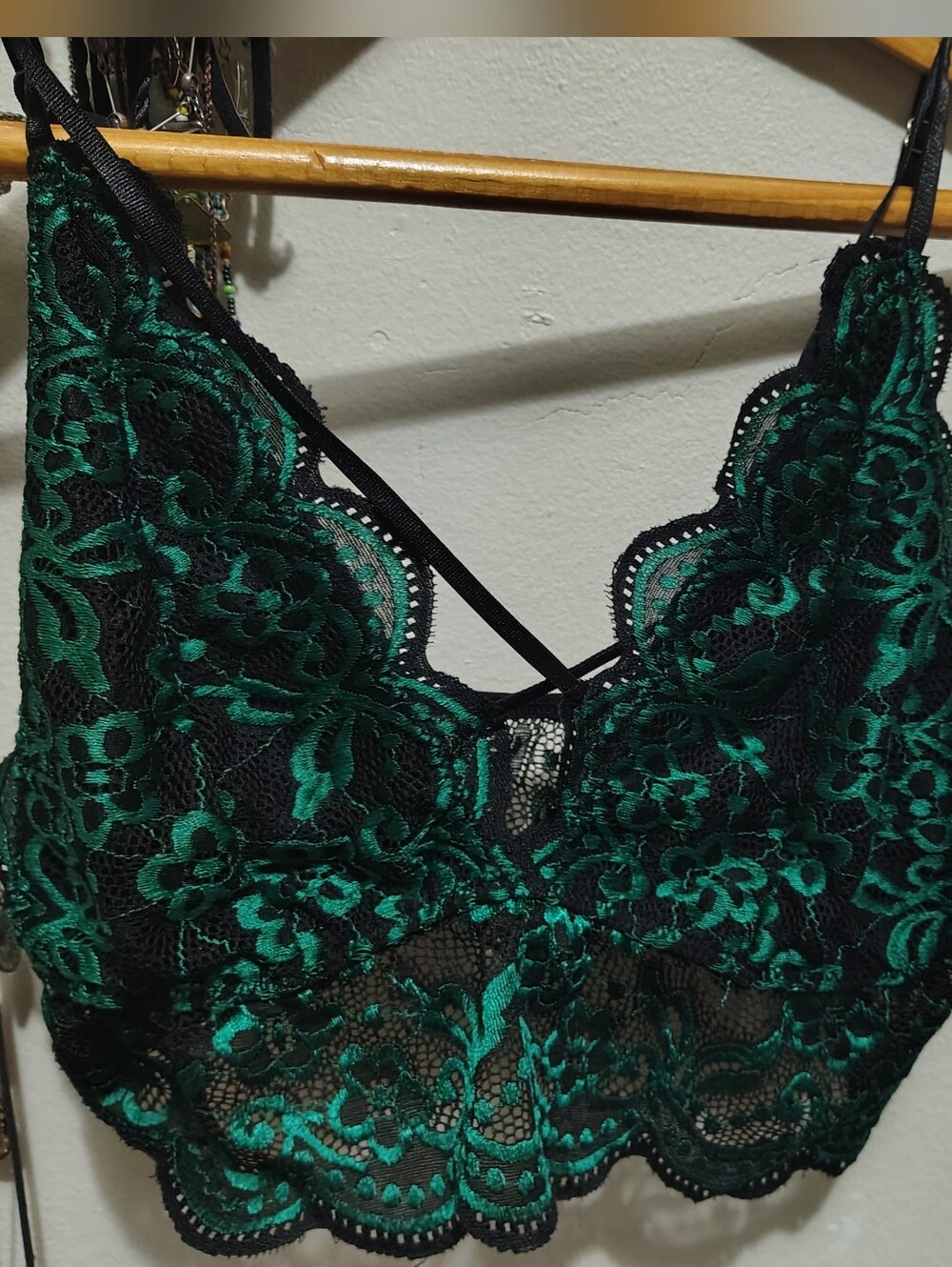 Medium - green and black lace strappy bralette